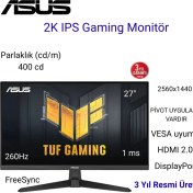Resim Asus Tuf Gaming VG27AQML1A 27 Inç 260Hz 1ms 2k Qhd Adaptive Sync Fast IPS Pivot Gaming Monitör 