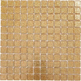 Resim MozaiKristaL Mutfak Tezgah Arası ve İç Dekorasyonda Tüm Yüzeyler İçin 23 x 23 mm Soft Altın 30 x 30 cm Fileli Kristal Mozaik. ( 1 Kutu=11 File=1m2 Fiyatıdır ) 