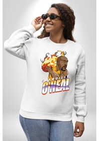 Resim Basketbol Shaquille Oneal Star Ateş Topu Unisex Beyaz Sweatshirt Beyaz 