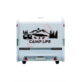 Resim Camp Life Sticker 120x50 1 Adet Oto Sticker - Kamp Karavan Sticker Duvar Sticker Siyah 