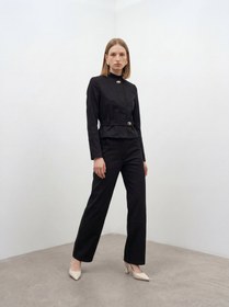 Resim Dikiş Detaylı Geniş Paça Pantolon Siyah - Siyah / 40 