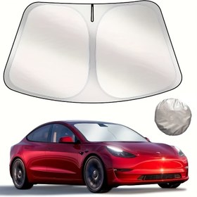 Resim Gelişmiş Titanyum Gümüş Otomatik Güneşlik - UV Koruma, Yalıtım ve Opak Rüzgarlık Kapak Tüm Araçlar İçin, for Tesla Model Y İçin İdeal, Rüzgarlık Kapak|Modern Araba Aksesuarı|Güvenli Kapanış Dizaynı, Rüzgarlık Güneşlik 
