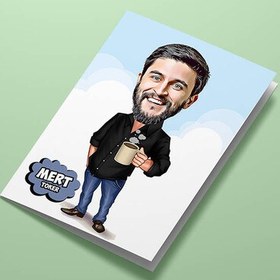 Resim Kahve İçen Erkek Karikatürlü Tebrik Kartı 