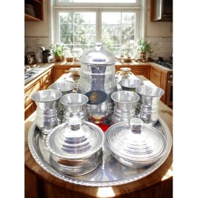 Resim Şehzade Mutfak 10 Parça El Yapımı Alüminyum Set – Bardak, Sürahi, Şekerlik, Çerezlik, Tepsi 