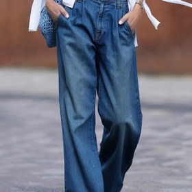 Resim Kadınlar için Yumuşak Lyocell Pamuk Geniş Paça Kot Pantolon - Retro Koyu Mavi Yıkama ile Çapraz Cepli & Klasik Piliseli Tasarım, Her Mevsim İçin Orta Bel Rahat Pantolon, Makinede Yıkanabilir & Gün Boyu Kullanıma Uygun, Yüksek Kapaklı Cepler, Konforlu Kot Pantolon 