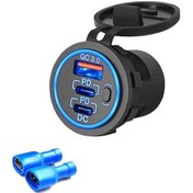 Resim Honeybeeshop Mavi Işık Telsiz Üçlü Portlu Hızlı Araç Şarj Cihazı Usb Çıkışı Tip C Soketli Pd 30 Qc 30 12v 24v Araçlar Tekneler Atvler Uyumlu 