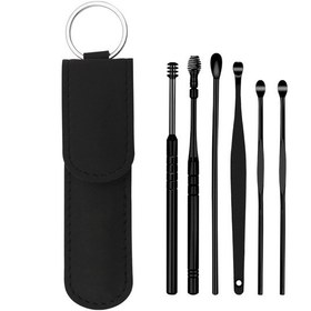 Resim Mufunye Kulak Temizleme Seti, Taşınabilir, Saklama Çantasıyla Birlikte, 6 Parçalı Set, Siyah 