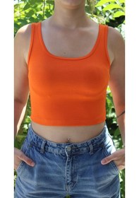 Resim Afri Kadın Turuncu Basic Ribana Atlet Crop Likralı Spor Üst Turuncu 