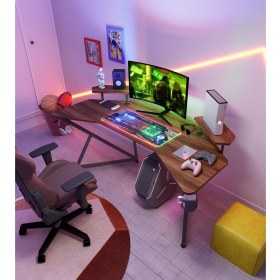 Resim Michael Brean Özel Tasarım Kanatlı Oyuncu Masası 160 cm Bardaklık ve Kulaklık Tutucu Hediye 