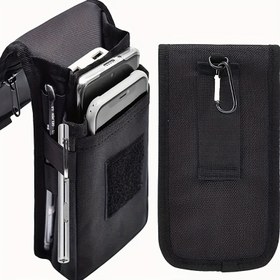 Resim 1 adet Erkek Siyah Bel Çantası, Kemer Döngüsü ile, Cep Telefonu Tutucu, Çok Amaçlı Telefon Kılıfı, Açık Sporlar Fanny Çantası, İş, Yürüyüş, Kamp için Uygun 