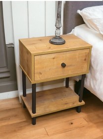 Resim Yüksek Kalite Komodin Başucu Yan Sehpa Düşer Kapaklı Koltuk Sehpası Çok Amaçlı Ayaklı Raf Safir Meşe 