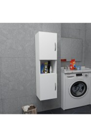 Resim Irmak Mobilya 2 Kapaklı Bölmeli Banyo Asma Boy Dolabı Çok Amaçlı Duvara Monteli Dolap Beyaz 