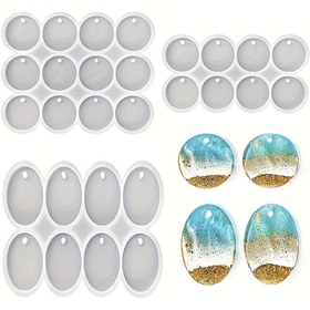 Resim Küpe, kolye, anahtarlık ve evcil hayvan etiketleri için 28 boşluklu düz yuvarlak silikon reçine döküm kalıpları, parlak yüzey, dikdörtgen şekil, dayanıklı malzeme 