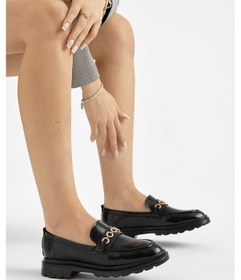 Resim Kalın Poli Taban Zincir Aksesuarlı Kadın Siyah Rugan Günlük Loafer Tbfzlcmc115 Siyah Rugan 