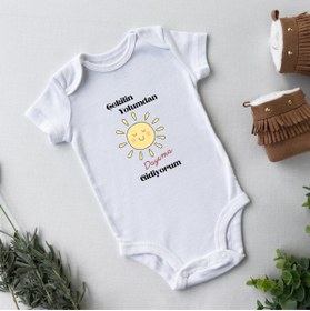 Resim Kazuma Design Dayıma Gidiyorum Yazılı Özel Tasarım Baskılı Zıbın Badi Hediye Bebek Giyim %100 Pamuk 