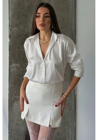 Resim Beyaz Oversize Basic Saten Gömlek Bcru-261307 Çok Renkli 