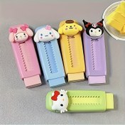 Resim Sanrio Lisanslı Geri Çekilebilir Silgi - Sevimli Karakter Küp Silgi Seti, Dayanıklı ABS Malzeme, Dikdörtgen Tasarım - HelloKitty & Kuromi & Cinnamoroll & My Melody - Ofis Kullanımı İçin Güzel Karikatür Tasarımı 