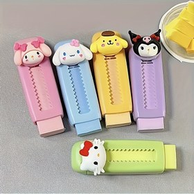 Resim Sanrio Lisanslı Geri Çekilebilir Silgi - Sevimli Karakter Küp Silgi Seti, Dayanıklı ABS Malzeme, Dikdörtgen Tasarım - HelloKitty & Kuromi & Cinnamoroll & My Melody - Ofis Kullanımı İçin Güzel Karikatür Tasarımı 
