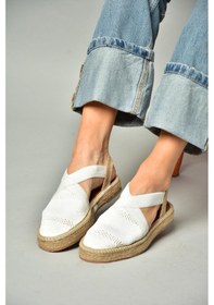 Resim S404010106 Beyaz Dantel Kumaş Kadın Espadril Sandalet Beyaz 