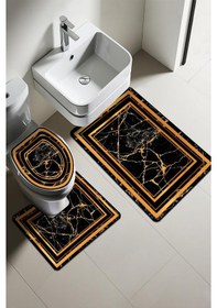 Resim Modern Desenli Dijital Baskı 3 Lü Banyo Paspas Takımı Yıkanabilir Kaymaz Tabanlı Klozet Takımı Klz0058 Renkli 