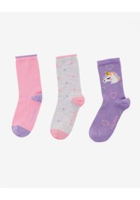 Resim Skechers 3'lü Paket Funny Feet Uzun Çorap Büyük Kız Çocuk Lila-pembe-gri Sk2520117-3474 