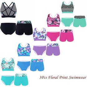 Resim Nane Yeşili Çocuk Mayo Setleri Mayo Kızlar Için Baskılı Yelek Kırpma Üst Şort Ve Külot Seti Plaj Mayo Havuz Rashguard Takım Elbise Yeşil 