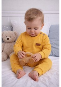 Resim Babyhola Kız Erkek Bebek Çocuk Takım Pamuk Düğmeli Alt Üst Takım 23631 Sarı 