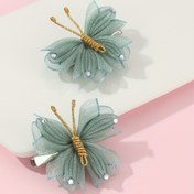 Resim 2'li Paket Kızlar için Işıltılı Taşlı Fiyonk Saç Tokaları - Pastel Mavi & Yeşil Tül Saç Aksesuarları, Günlük Kıyafetler ve Partiler için Elastik Bantlı, Düğünler, Zarif Kelebek Şekli, Detaylı İşçilik 