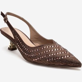 Resim Luvishoes Royale Kahverengi Saten Taşlı Kadın Kısa Topuklu Abiye Ayakkabı 