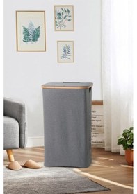Resim Mien Bambu Kenarlı Kumaş Katlanabilir 100 Lt Çamaşır Sepeti 44x33x70 Gri 