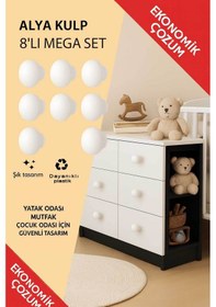 Resim Alya Kulp Beyaz 8 Adet Mobilya Dolapyatak Odası Şifonyer Genç Ve Çocuk Odası Kulpu Beyaz 
