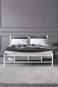 Resim Mobpazar Metal Karyola, Defne Metal Karyola Beyaz, Çift Kişilik Ölçü Seçenekli 