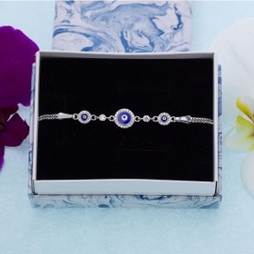 Resim Nagiss Nazar Boncuğu Mineli Model-3 Zirkon Taşlı 925 Ayar Gümüş Kadın Bileklik 