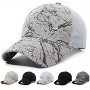 Resim 1 adet Erkek Sokak Stili Mermer Desenli Beyzbol Şapkası, Nefes Alabilir Mesh Arka & Yapılı Ön, 6-Panel Tasarım ile Dış Mekan Sporları ve Balıkçılık için Günlük Kullanım - Çok Renk Seçenekleri, Dayanıklı Başlık, Güneş Koruma, Trendy Şapka, Hafif Şapka, Güneş Şapkası, Streetwear Severler İçin 