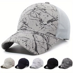 Resim 1 adet Erkek Sokak Stili Mermer Desenli Beyzbol Şapkası, Nefes Alabilir Mesh Arka & Yapılı Ön, 6-Panel Tasarım ile Dış Mekan Sporları ve Balıkçılık için Günlük Kullanım - Çok Renk Seçenekleri, Dayanıklı Başlık, Güneş Koruma, Trendy Şapka, Hafif Şapka, Güneş Şapkası, Streetwear Severler İçin 