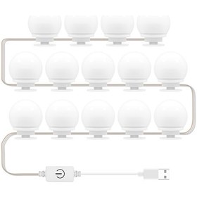 Resim Konesam Led Ayna Işığında 14 Ampul, Usb Dokunmatik Anahtar, Üç Renk Tonu Ve Sürekli Işıık Regülasyonu, Makyaj Ve Vanity Için Tamamlayıcı Işık 