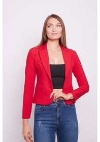 Resim Yakalı Flato Cepli Uzun Kol Pamuklu Kumaş Kısa Blazer Ofis Ceket -kırmızı Kırmızı 
