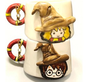 Resim Bonita Bon Luxe Harry Potter ve Hermione 3D Kabartmalı Charm Hediyeli El Yapımı 2 'li Seramik Kupa Mug 