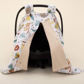 Resim Puset Örtüsü - Çift Taraflı - Sütlü Kahve Örgü - Hayvanat Bahçesi 