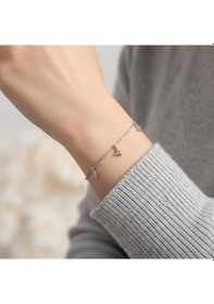 Resim 925 Ayar Gümüş Sallantılı Pembe Kelebek Bileklik Gümüş 
