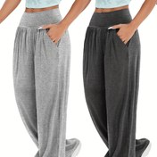 Resim İki Adet Çok Renkli Dış Mekan Kullanımına Uygun Geniş Paça Cepli Jogger Yoga Pantolonu 
