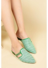 Resim Hasır Örgü Detaylı Kadın Terlik Yeşil-yeşil Yeşil 