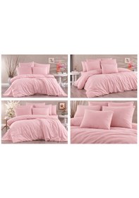 Resim Vionetta Ranforce % 100 Pamuk Pudra Düz Renk 2 Yastıklı Tek Kişilik Nevresim Takımı Pudra 