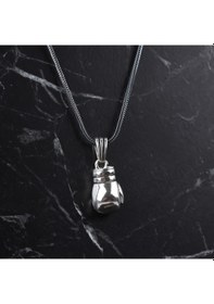 Resim Glorria Gümüş Erkek Boks Eldiveni Kolye Siyah 