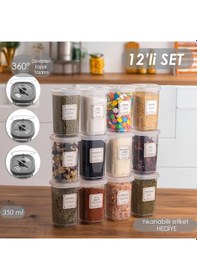 Resim Porsima 1060 Döner Kapaklı Baharatlık Seti 12'li 350 CC Şeffaf 