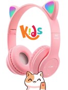 Resim OWWOTECH P47m Işıklı Bluetooth Kulaklık 5.0 Kablosuz Katlanabilir Kedili Kulaklık Parti Işıklı Kulaklık-pembe 