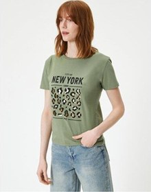 Resim Koton Baskılı Tişört Bisiklet Yaka Kısa Kollu Haki 4sak50168ek Haki 