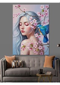 Resim Tablo Mega Dalgalı Saçlı Güzel Kadın Portresi Dekoratif Kanvas - Mdf Ahşap Tablo 