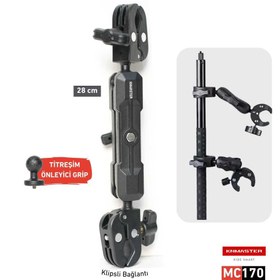 Resim Knmaster MC170 – 360° Ayarlanabilir Motosiklet Çift Yengeç Kelepçeli (Double Clamp) Aksiyon Kamera Destek Aparatı (28 cm) 