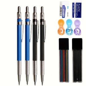 Resim 6'lı Set 2.0mm Mekanik Kalem Seti Siyah / Renkli Kurşun Dolum 2B Otomatik Kalem Sanat Eskiz Boyama Yazı Ofis Kırtasiye (2 kalem + 2 kurşun çekirdek + 1 silgi + 1 kalemtıraş) 